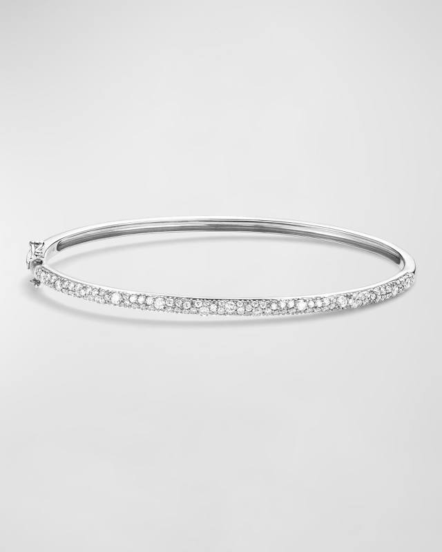 14k White Gold Cluster Diamond Bangle